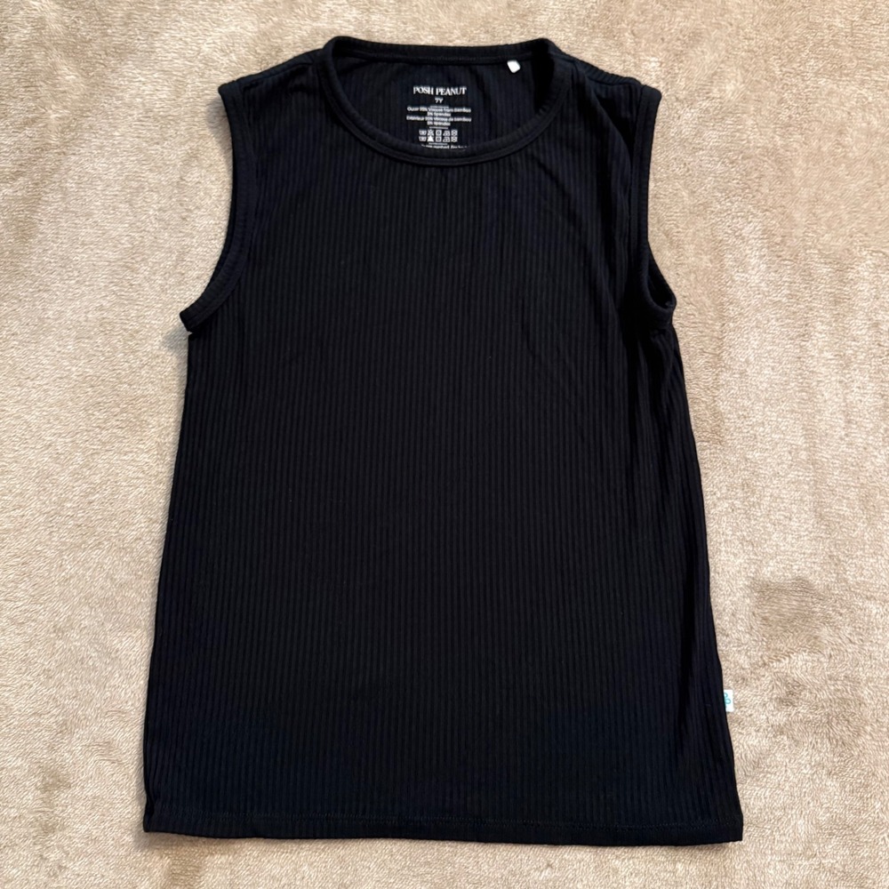 Posh Peanut Kids Black Ribbed Sleeveless Tank Top Viscose Bamboo Spandex Size 7Y